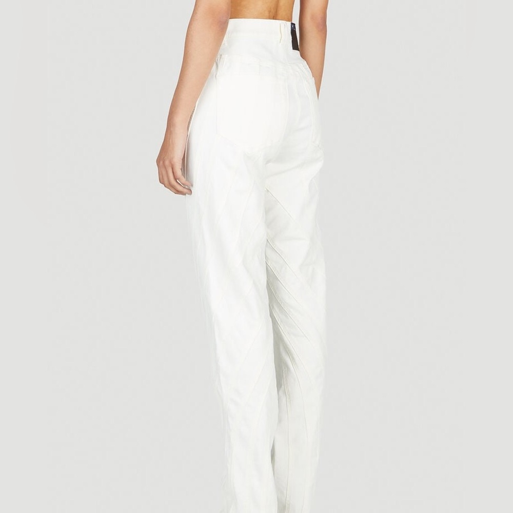 💥SALE💥Retail $950 NWT Mugler White Denim Spiral Seams Long Length JEANS Sold Out - Picture 6 of 15
